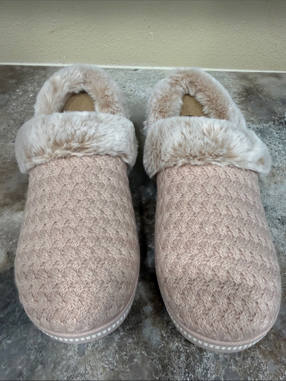 Skechers Women's Blush Knit Faux-Fur Slide Slippers